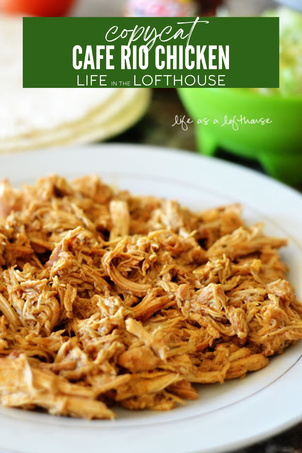 If you love Cafe Rio then you will love this copycat version of their chicken. This recipe slowly cooks in the crock pot and creates a delicious and tender Mexican chicken!