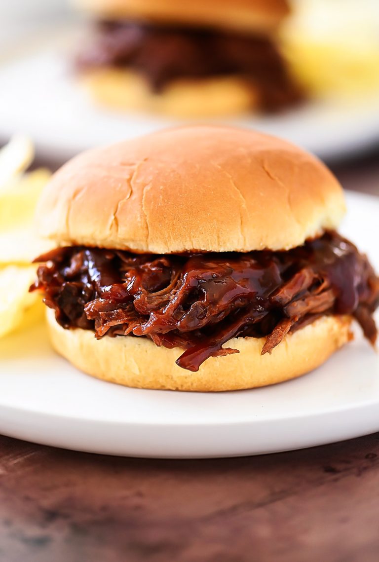 Sweet BBQ Beef sandwiches are delicious shredded beef with a sweet and savor BBQ flavor stuffed between two hamburger buns.
