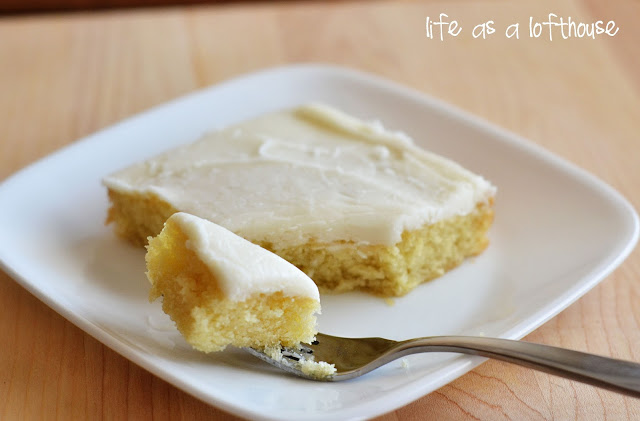 White Texas Sheet Cake is a delicious almond-scented cake with a heavenly almond frosting. Life-in-the-Lofthouse.com