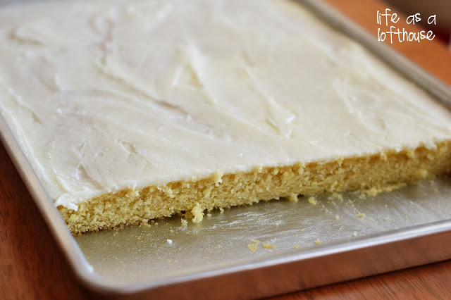 White Texas Sheet Cake is a delicious almond-scented cake with a heavenly almond frosting. Life-in-the-Lofthouse.com
