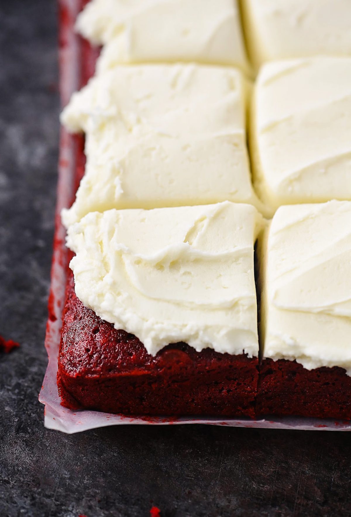 Red Velvet Brownies with White Chocolate Buttercream Frosting