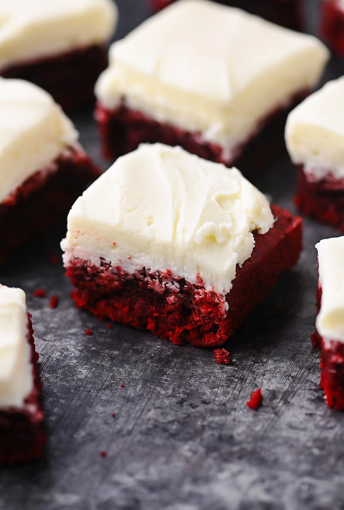 Red Velvet Brownies with White Chocolate Buttercream Frosting