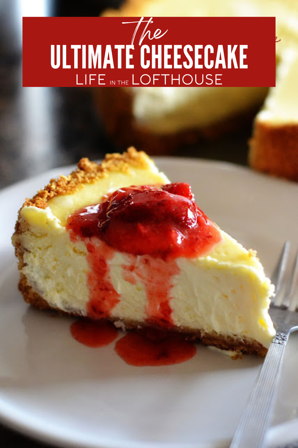 Treat yourself to The Ultimate Cheesecake with a buttery graham cracker crust, creamy filling, tangy sour cream, and fresh lemon zest flavor.