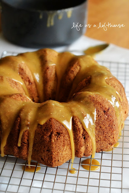 Caramel Apple Pound Cake on a cooling rack