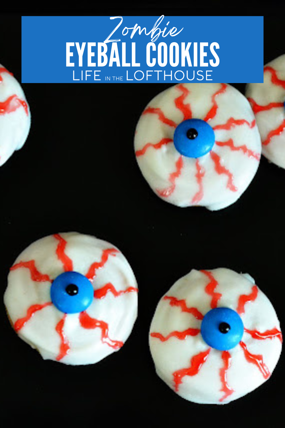 Make these easy Zombie Eyeball Cookies with vanilla wafers, candy coating, and M&M’s. The ultimate Halloween party treat!