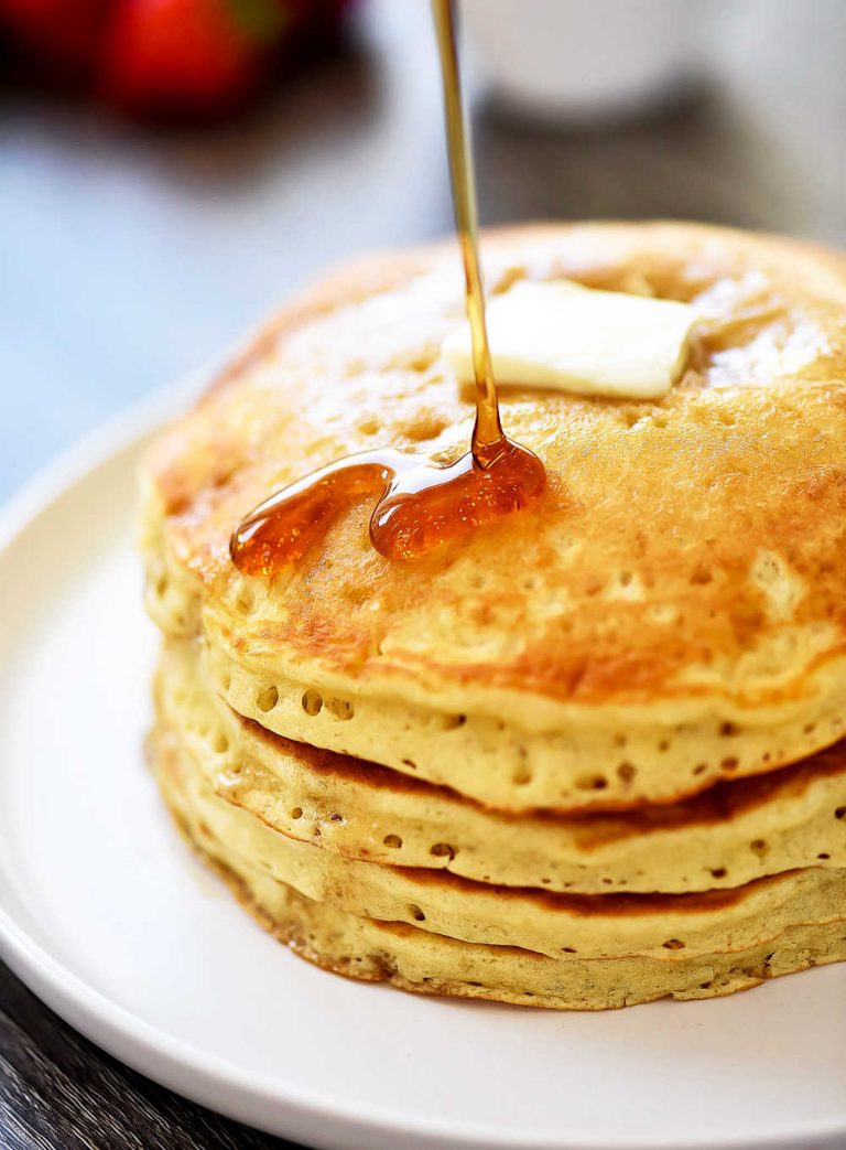 Fluffy and golden buttermilk pancakes made from scratch. Life-in-the-Lofthouse.com