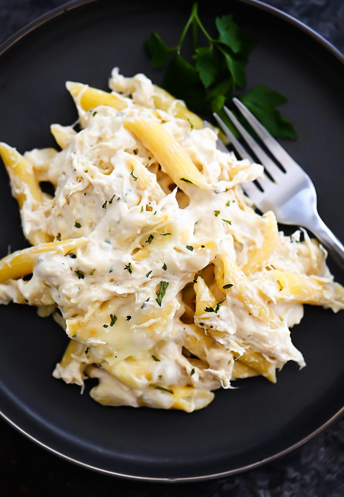 Three Cheese Chicken Alfredo Bake is cheesy, creamy heaven with Ricotta, Parmesan and Mozzarella cheese. Life-in-the-Lofthouse.com