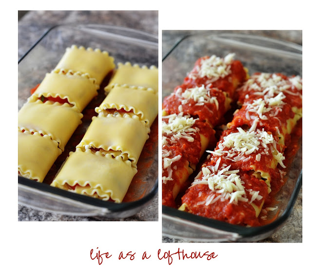 Caprese Lasagna Roll Ups are filled with classic lasagna components like tomato, basil and Mozzarella cheese. Life-in-the-Lofthouse.com