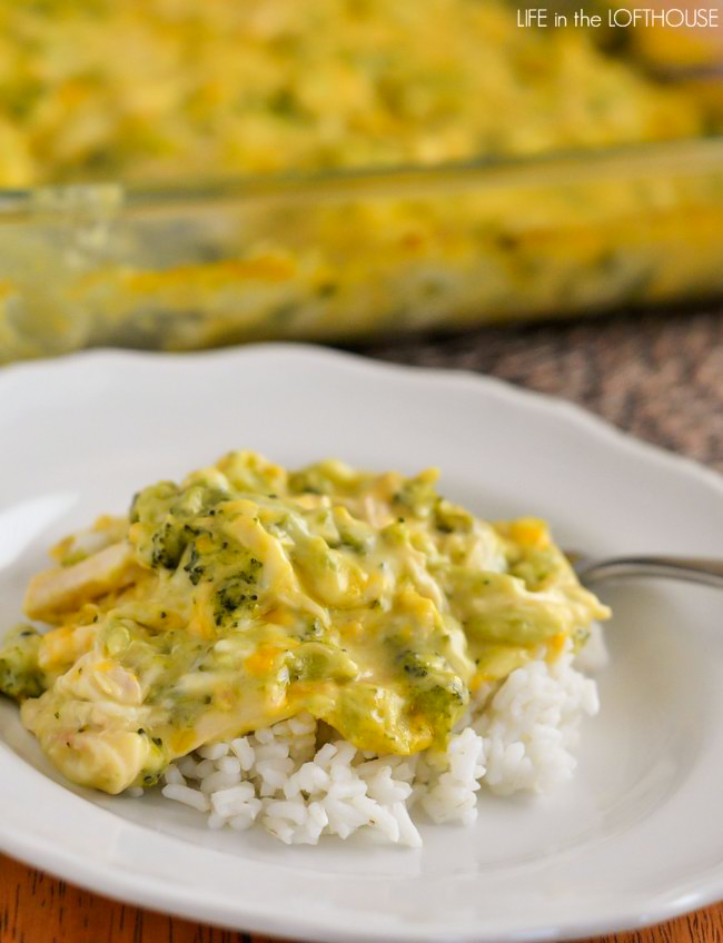 A delicious creamy casserole filled with chicken, cheese and broccoli. Life-in-the-Lofthouse.com