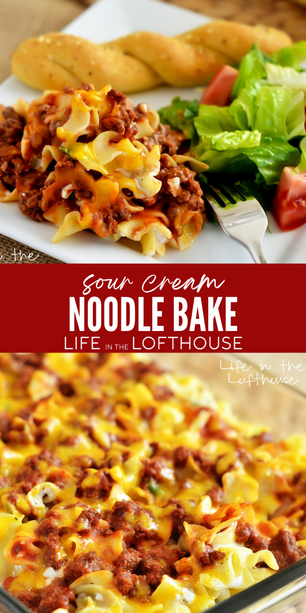 &nbsp;Sour Cream Noodle Bake has comfort food written all over it. Noodles, ground beef, tomato sauce, and lots of cheese are all inside this dish!