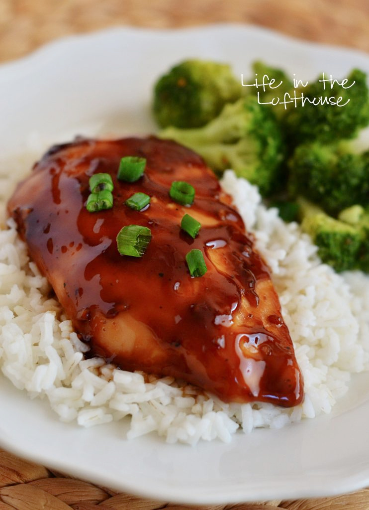 Chicken breasts are baked in a homemade teriyaki glaze.