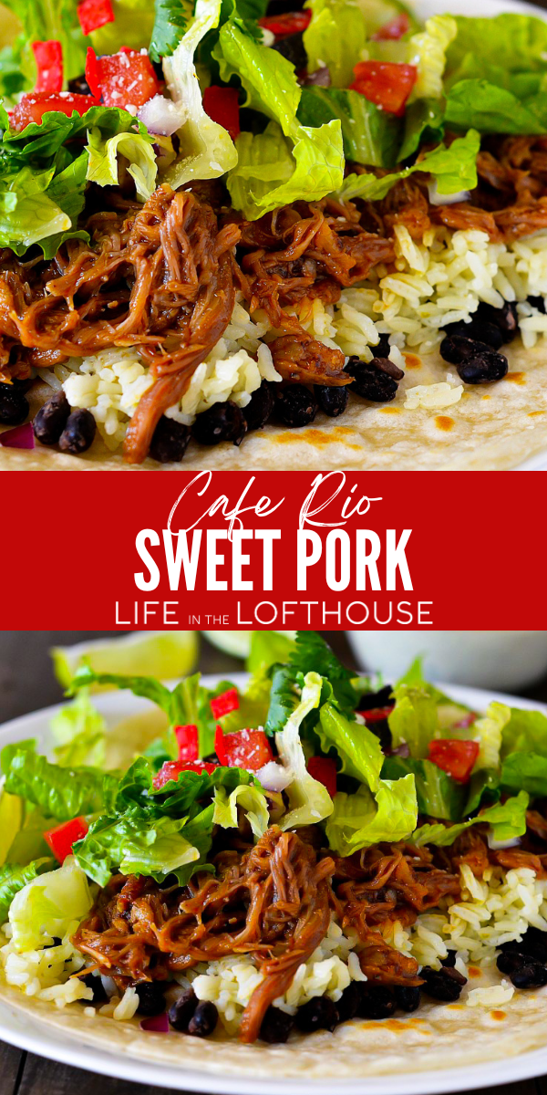 Cafe Rio Sweet Pork copycat recipe is full of delicious sweet flavor. It pairs perfectly with burritos, tacos, salads and so much more!