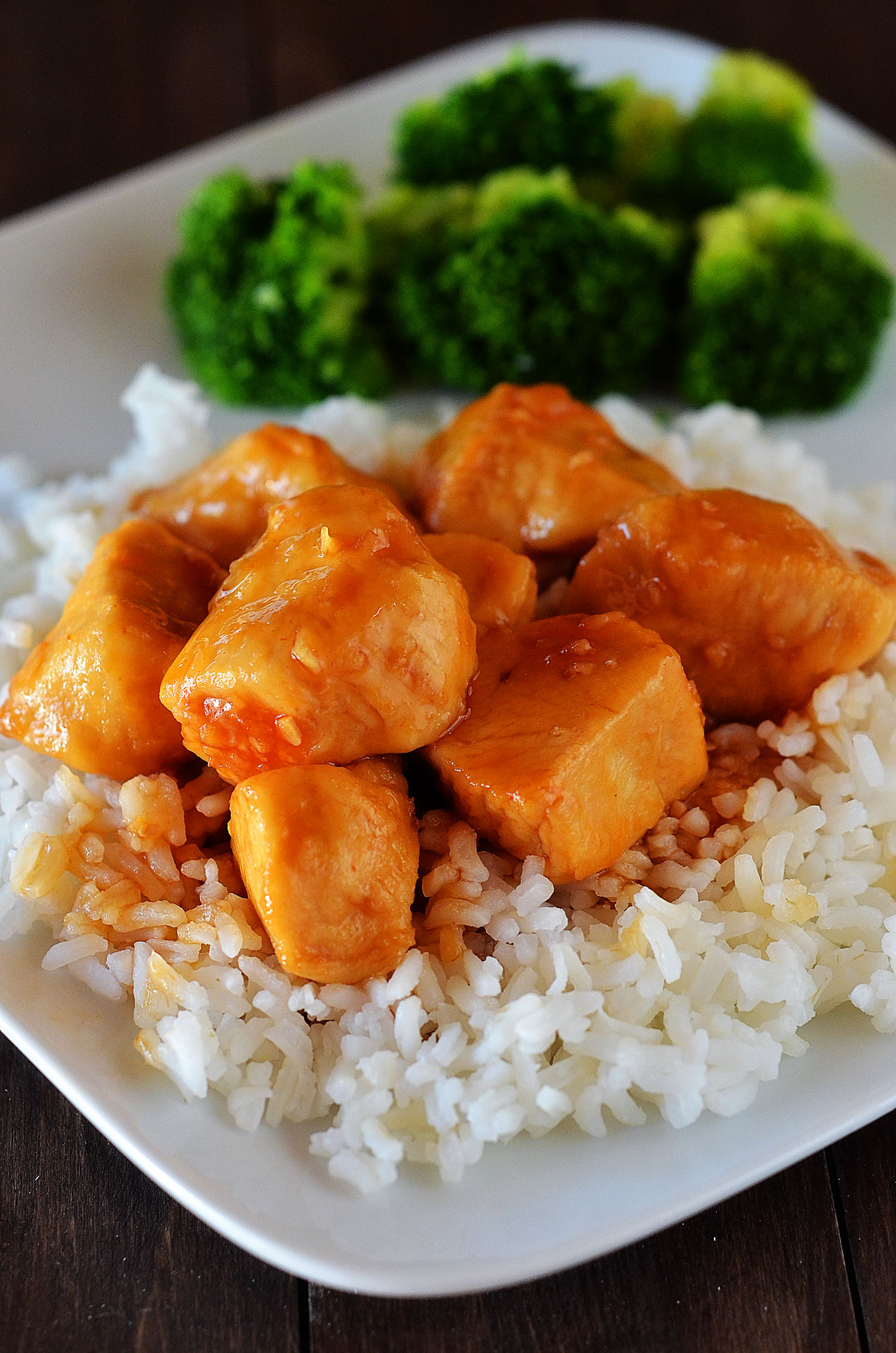 Bourbon Street Chicken with broccoli on a plate