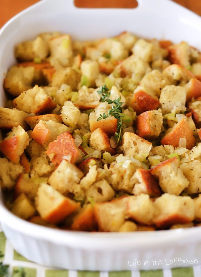 Classic Bread Stuffing in a dish