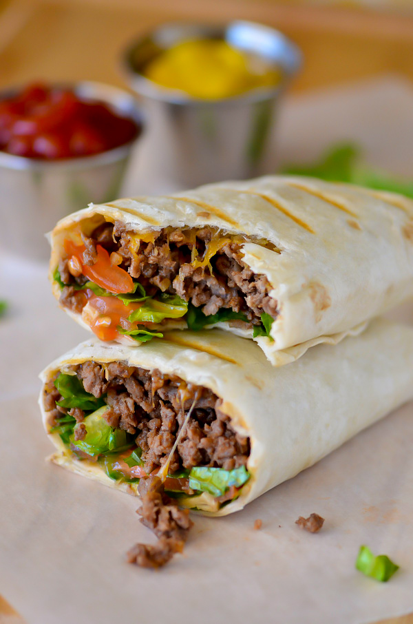 Bacon Cheeseburger Wraps have all the components of a bacon cheeseburger wrapped up in a flour tortilla. Life-in-the-Lofthouse.com