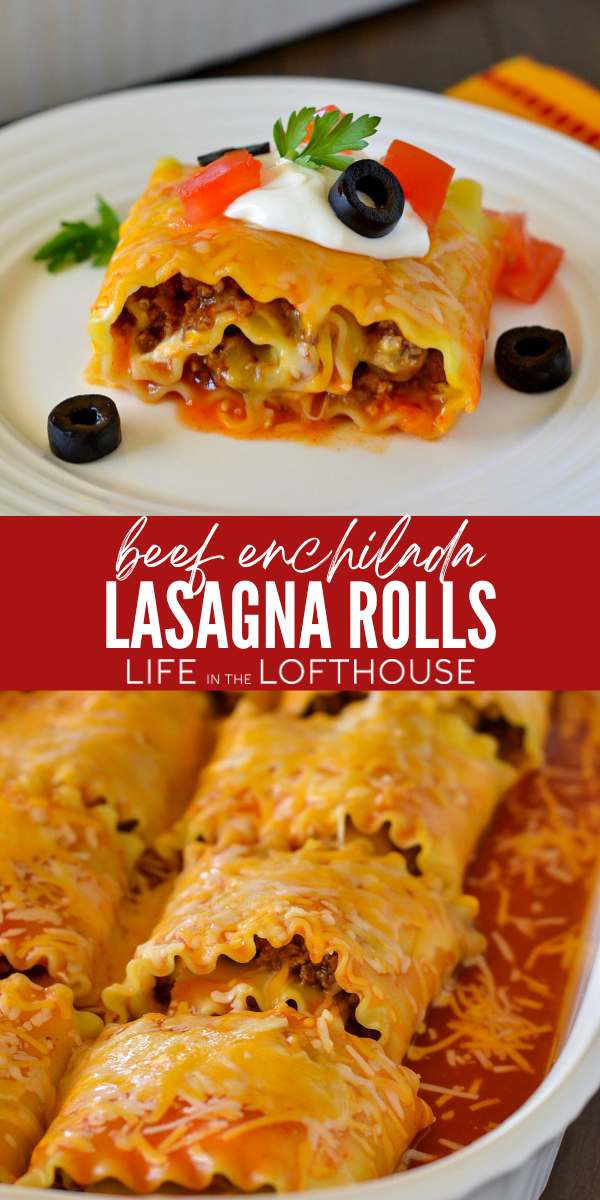 All the delicious flavors of beef enchiladas rolled up in lasagna noodles, then covered in sauce and cheese. These Beef Enchilada Lasagna Rolls will become a family favorite!