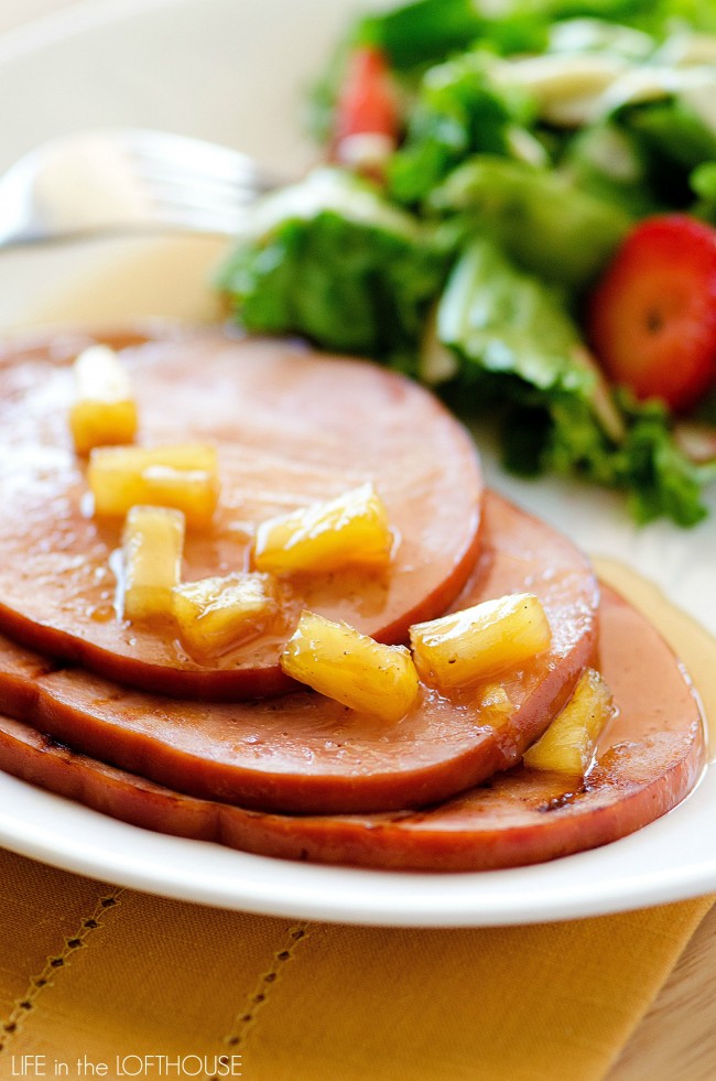 This slow cooked ham is full of flavor from the pineapple, ginger, maple syrup and cloves. Life-in-the-Lofthouse.com