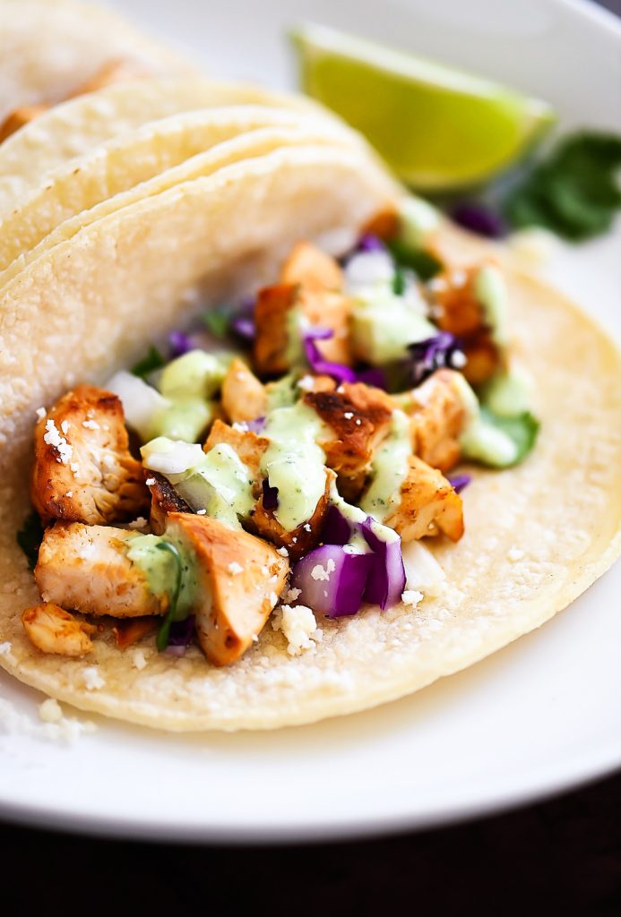 Chicken Street Tacos are filled with grilled chicken, onion, cabbage and fresh cilantro. Life-in-the-Lofthouse.com