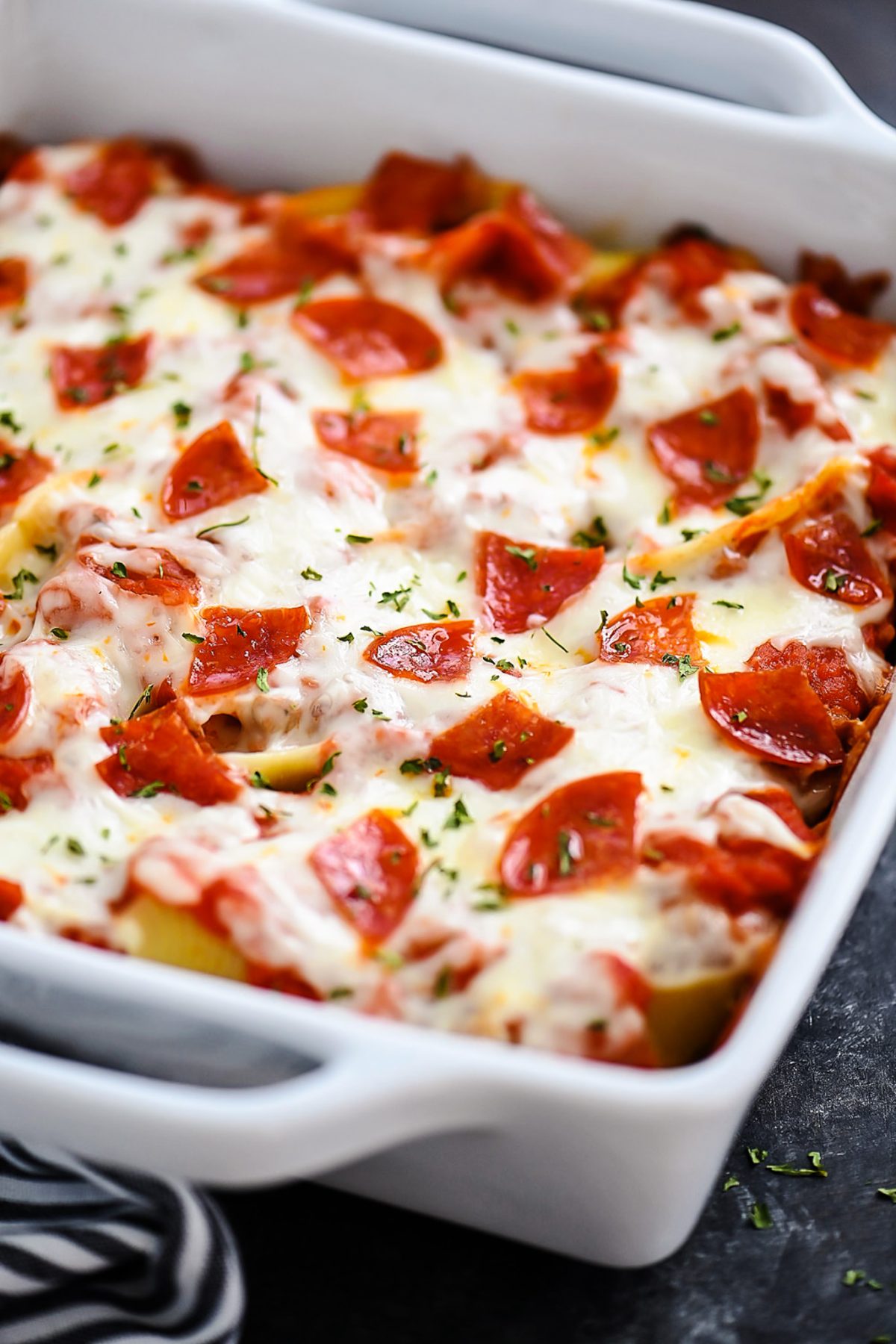 Jumbo pasta shells stuffed with pizza toppings. Life-in-the-Lofthouse.com