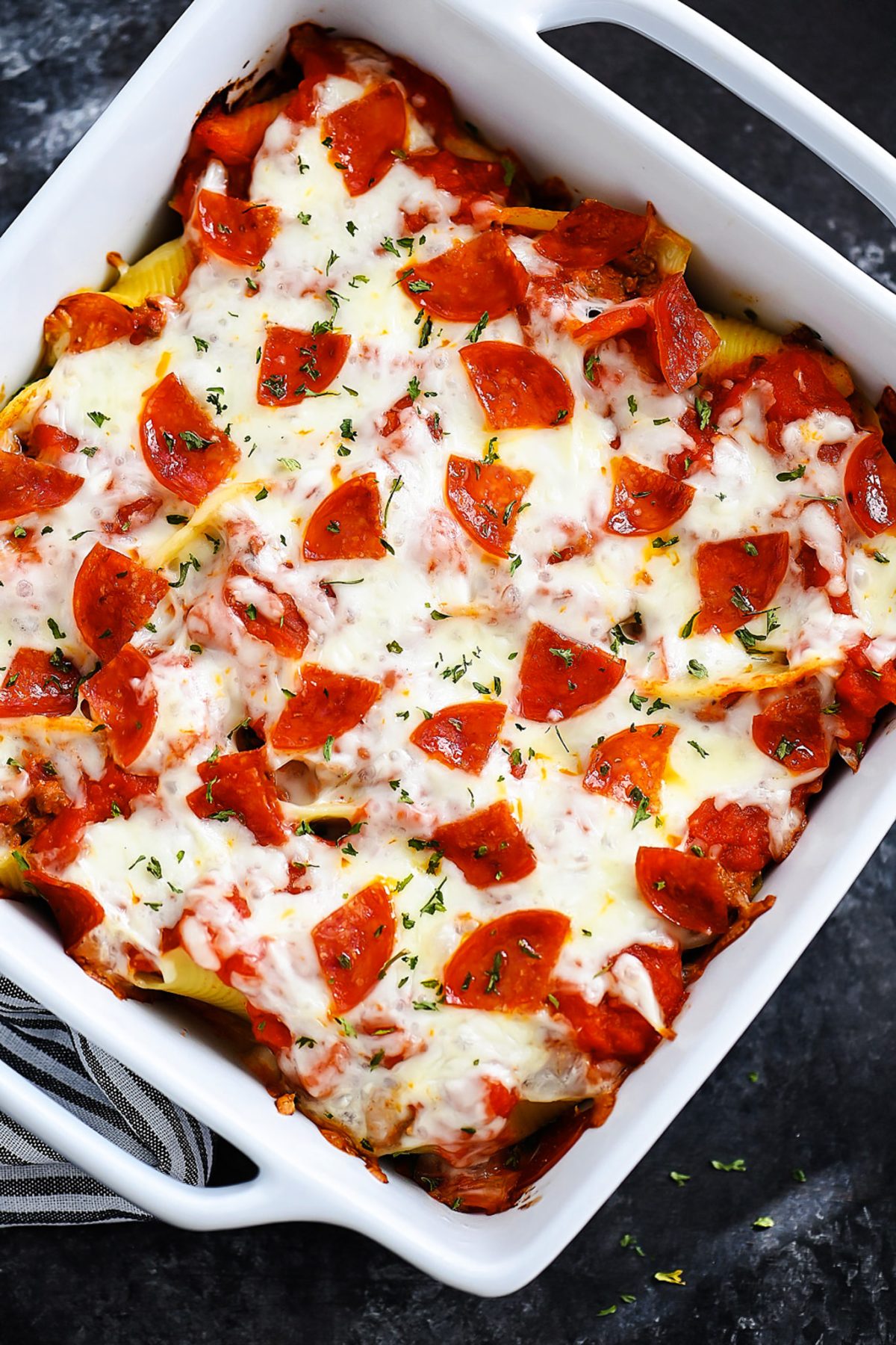 Jumbo pasta shells stuffed with pizza toppings. Life-in-the-Lofthouse.com