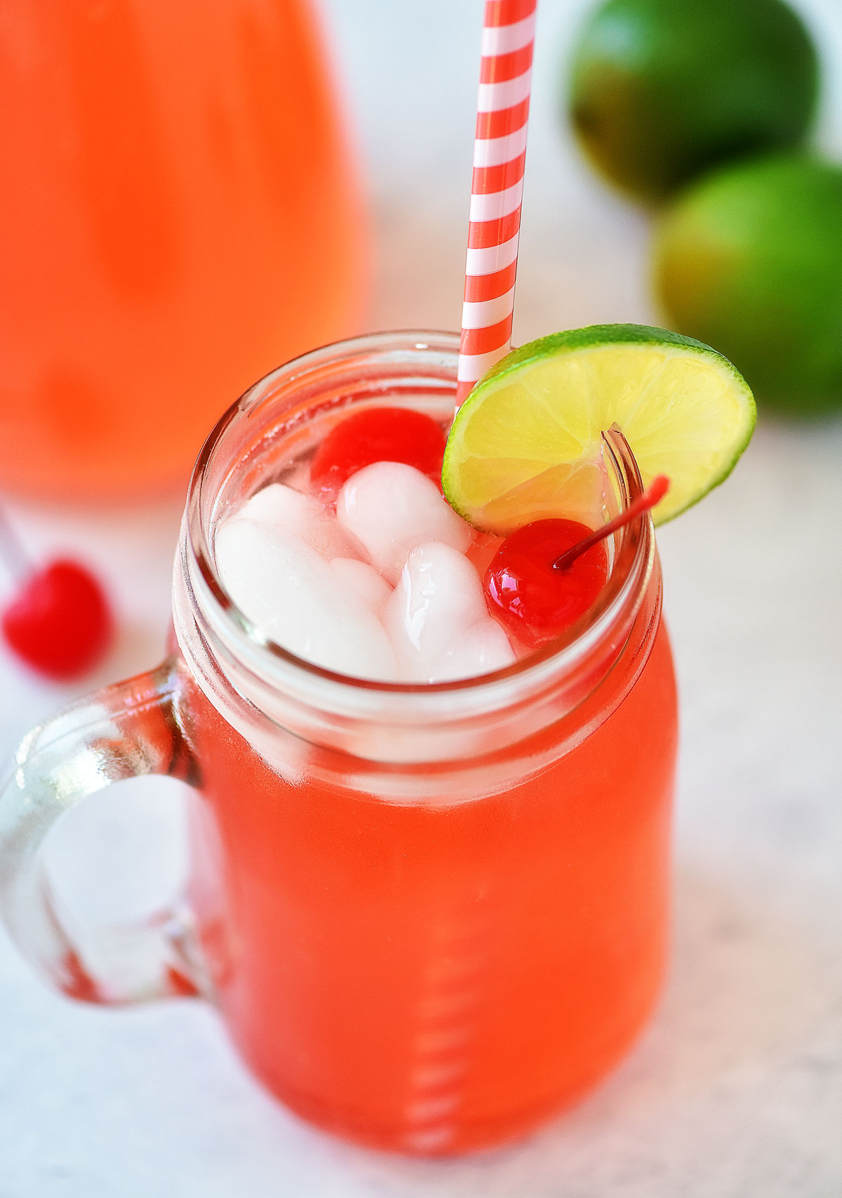 This Cherry Limeade is the perfect summer time drink with a combination of frozen limeade, maraschino cherry juice and lemon-lime soda!
