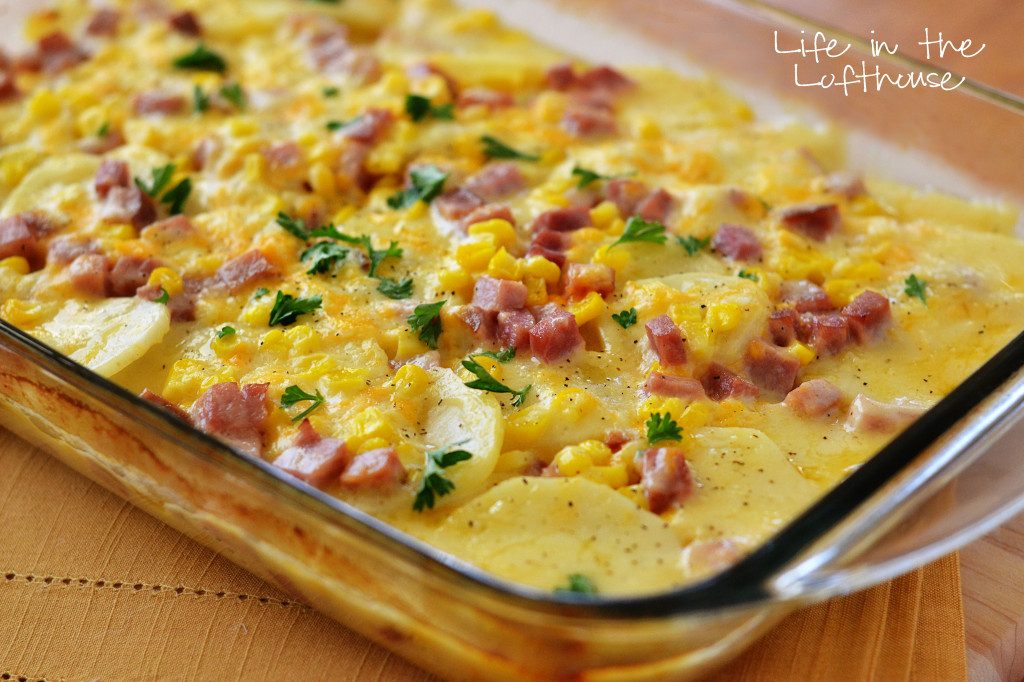 Scalloped Potatoes Ham and Corn Bake 
