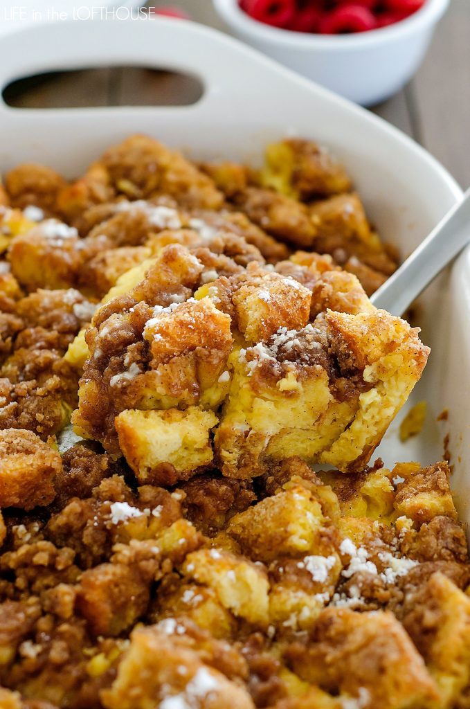 French toast bake is not your traditional french toast, it's all baked up in one casserole dish but still full of that cinnamon flavor. Life-in-the-Lofthouse.com