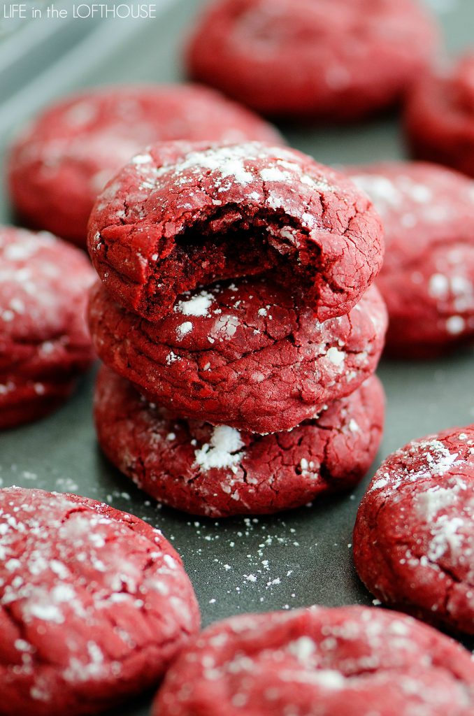 Red Velvet Crinkle Cookies are soft cookies with red velvet flavor. 