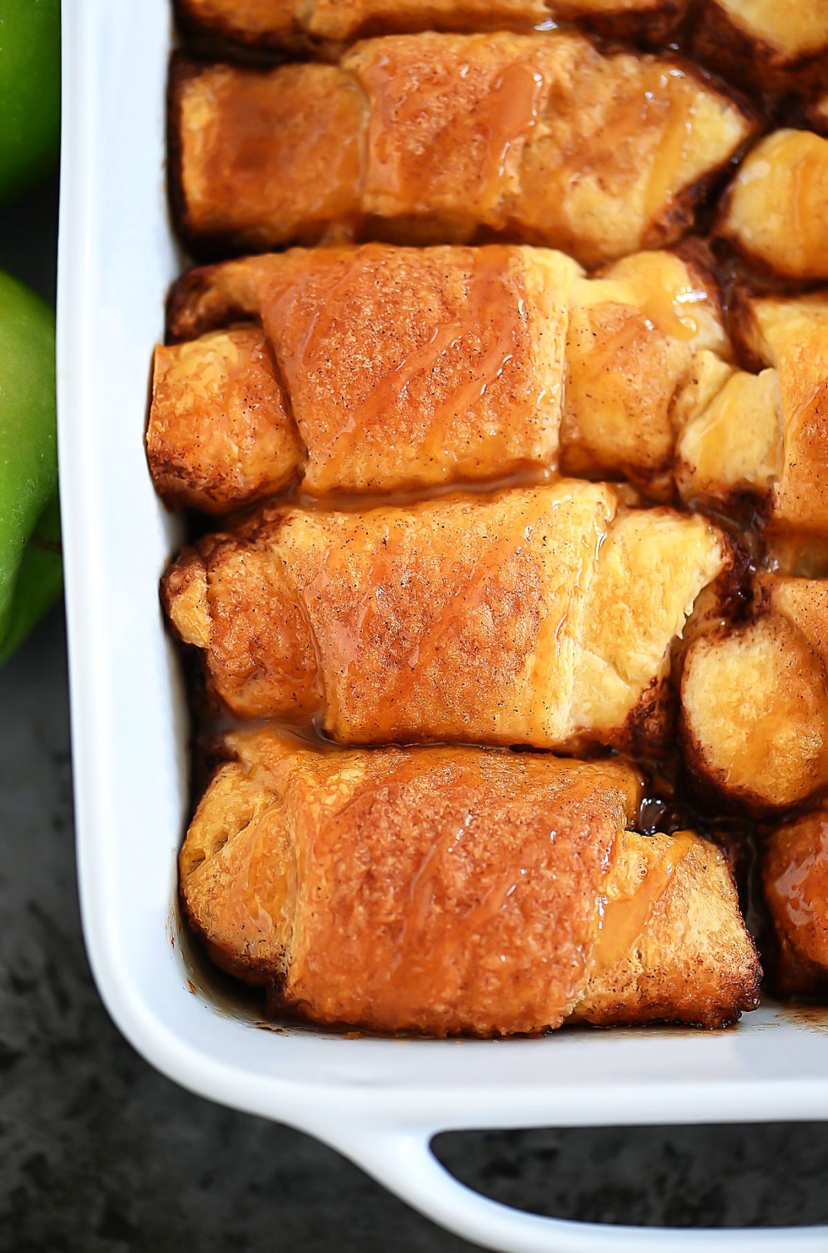 Apple Crescent Dumplings in a white baking dish