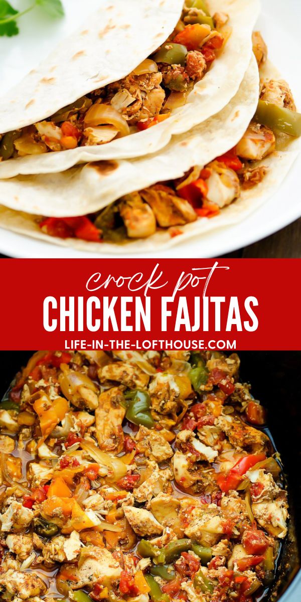 Chicken, bell peppers, onion and an assortment of Mexican spices make up these flavorful Crock Pot chicken fajitas. Life-in-the-Lofthouse.com