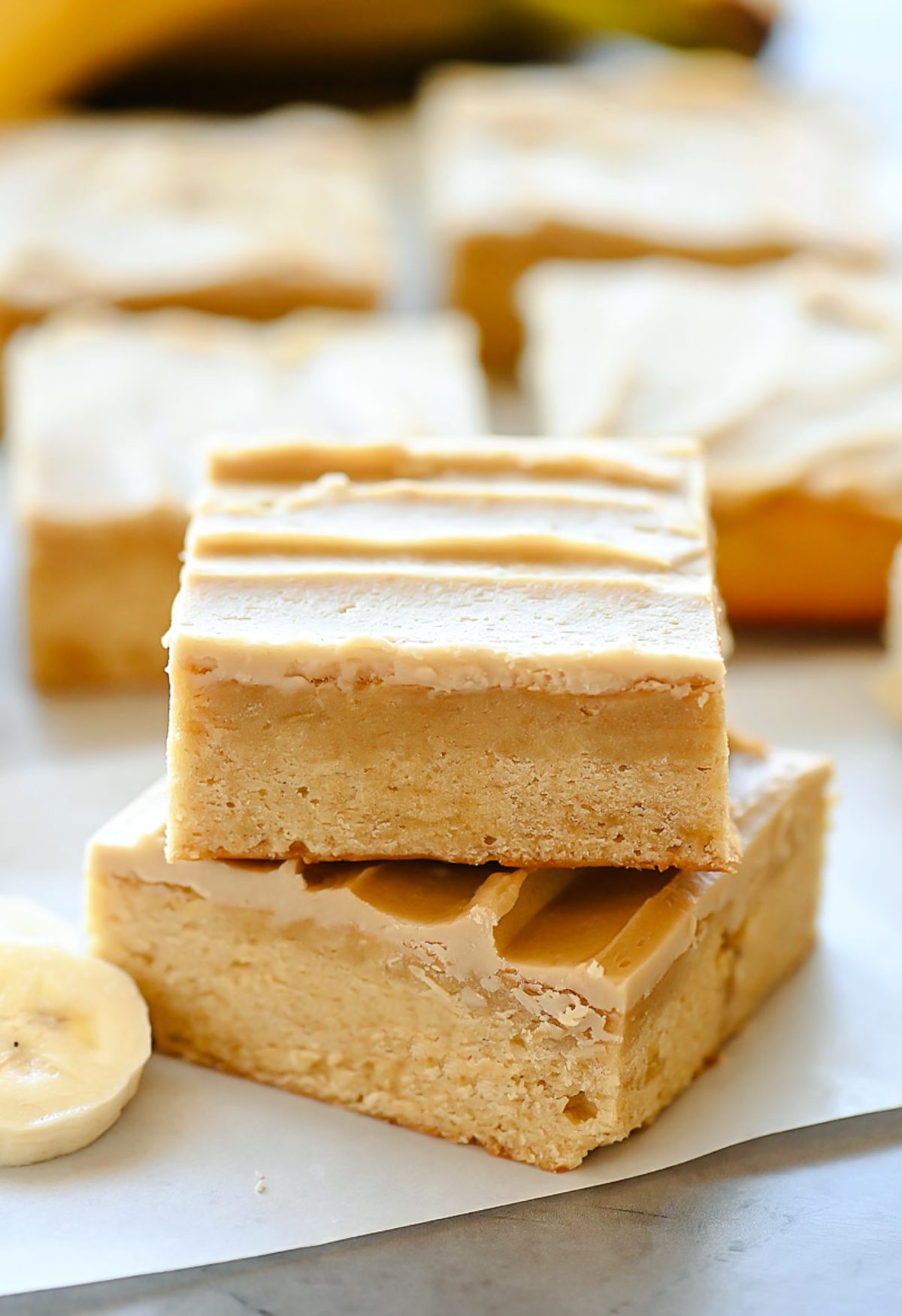 Banana blondies are a sweet and delicious dessert with banana flavor and a rich browned butter frosting. Life-in-the-Lofthouse.com