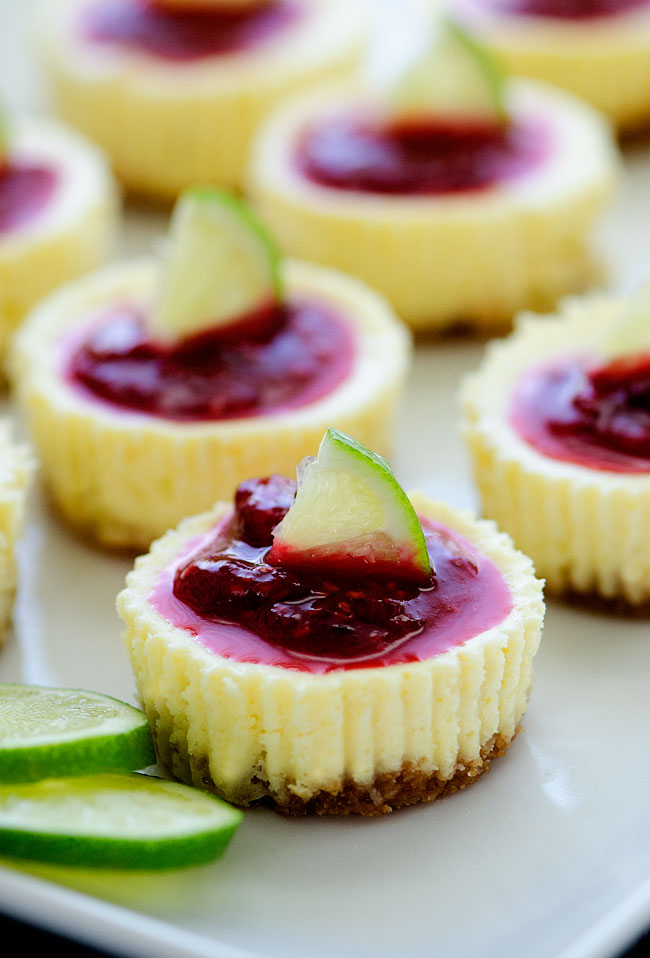 Mini Lime Cheesecakes with Raspberry Sauce