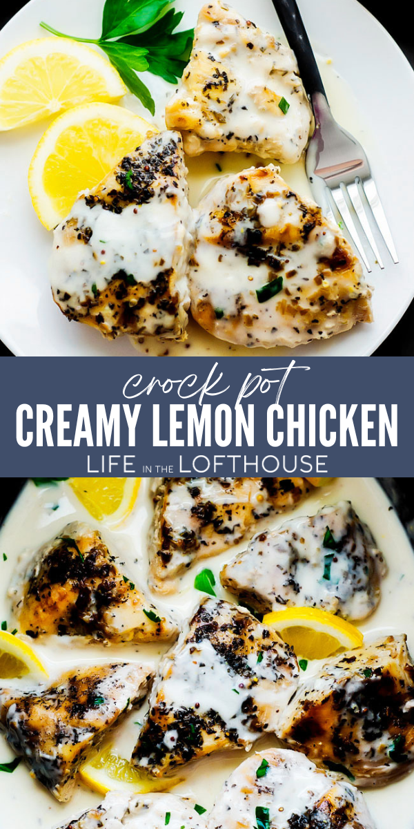 Creamy lemon chicken is delicious chicken full of Italian and lemon flavor made in the Crock Pot. Life-in-the-Lofthouse.com