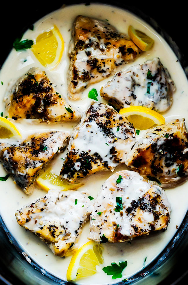 Creamy lemon chicken is delicious chicken full of Italian and lemon flavor made in the Crock Pot. Life-in-the-Lofthouse.com