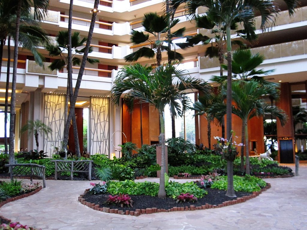 the lobby at the Hyatt Hotel in Maui