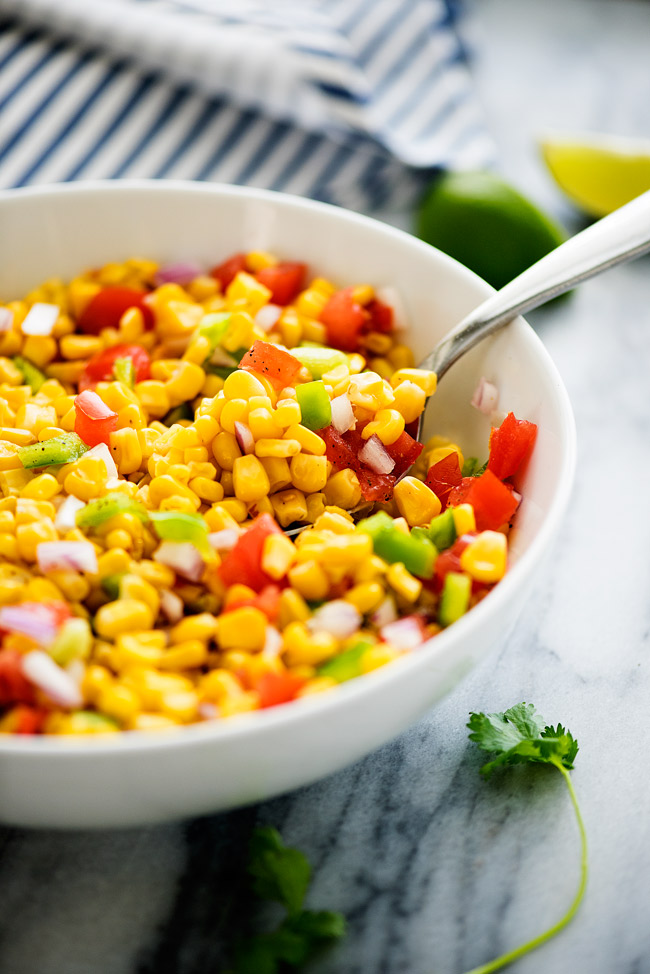 This amazing corn salad never lasts long when I make it. It is so good and good for you!
