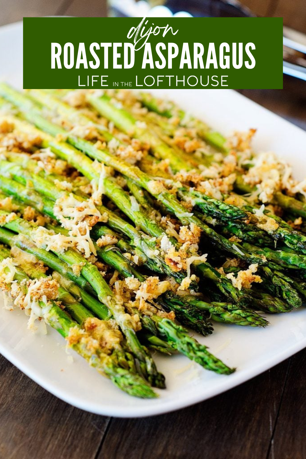 Dijon Roasted Asparagus on a white plate