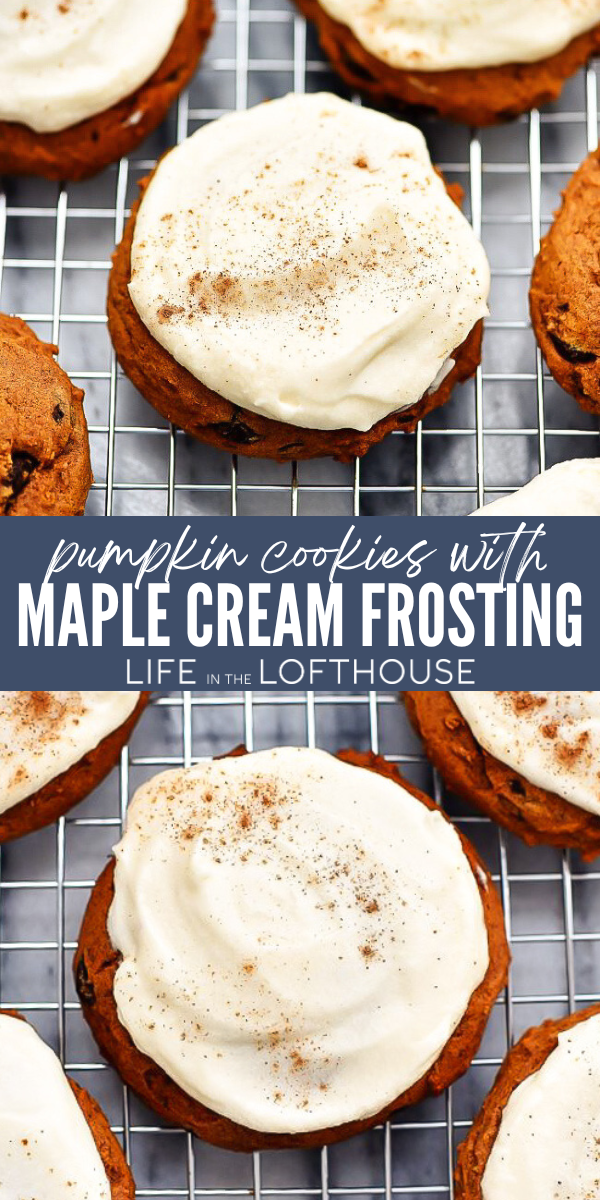 Delicious Pumpkin Cookies with chocolate chips and a sweet and creamy Maple Frosting. These cookies are what fall sweet dreams are all about!