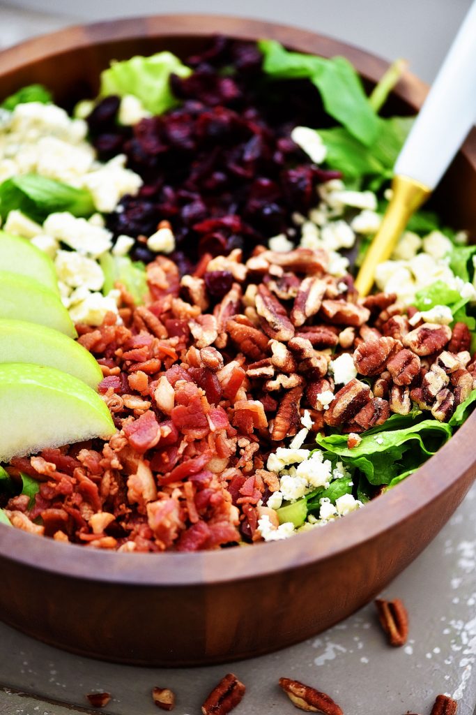 Apple Bacon Gorgonzola Salad with balsamic vinaigrette