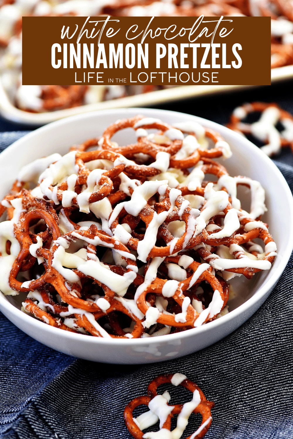 White Chocolate Cinnamon Pretzels are so delicious with their cinnamon-sugar coating and white chocolate drizzle!