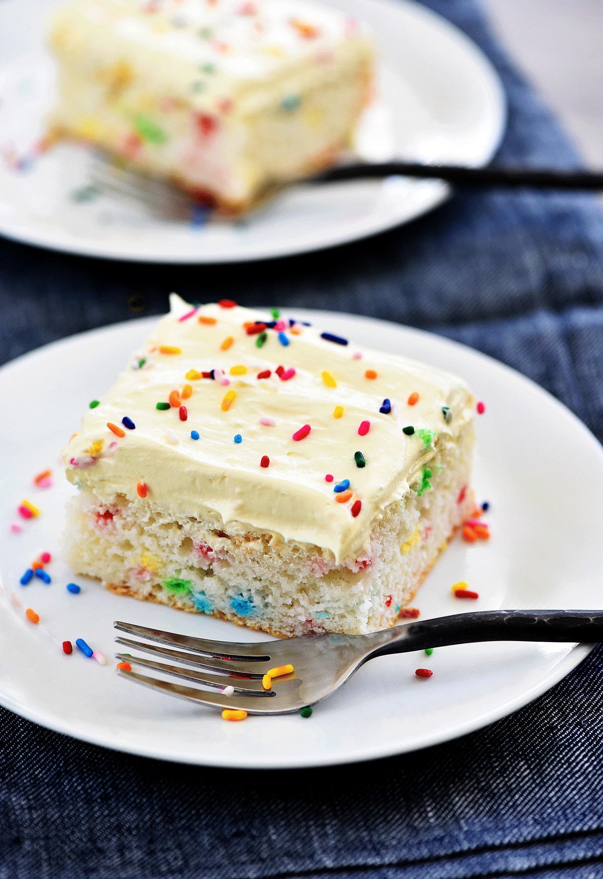 Skinny Funfetti Cake is a light, moist cake filled with sprinkles and lighter ingrediants. Life-in-the-Lofthouse.com
