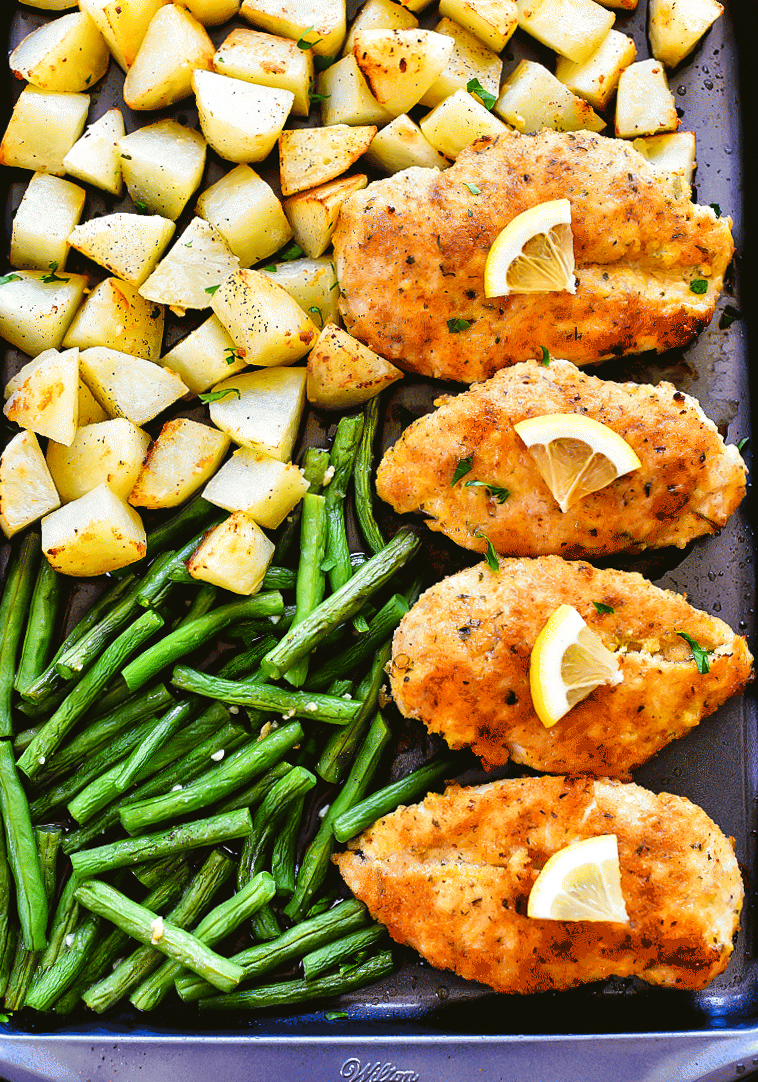 Crispy Chicken and veggies with lemon and garlic flavor all cooked on one pan. Life-in-the-Lofthouse.com