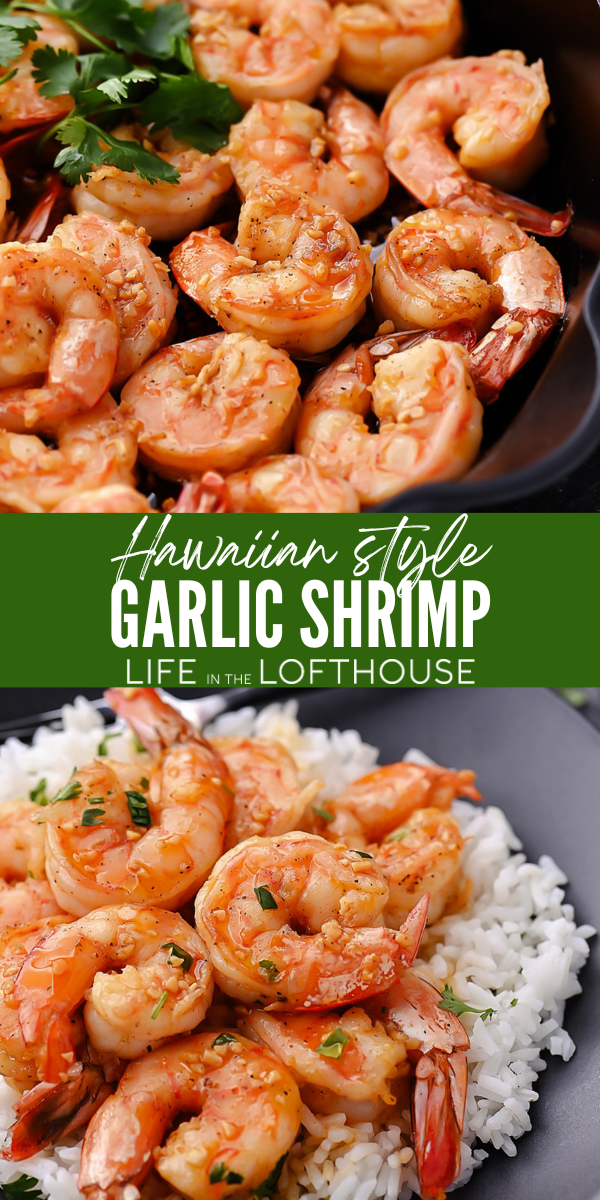 Hawaiian-style garlic shrimp, featuring juicy, golden-browned shrimp coated in garlic seasoning.
