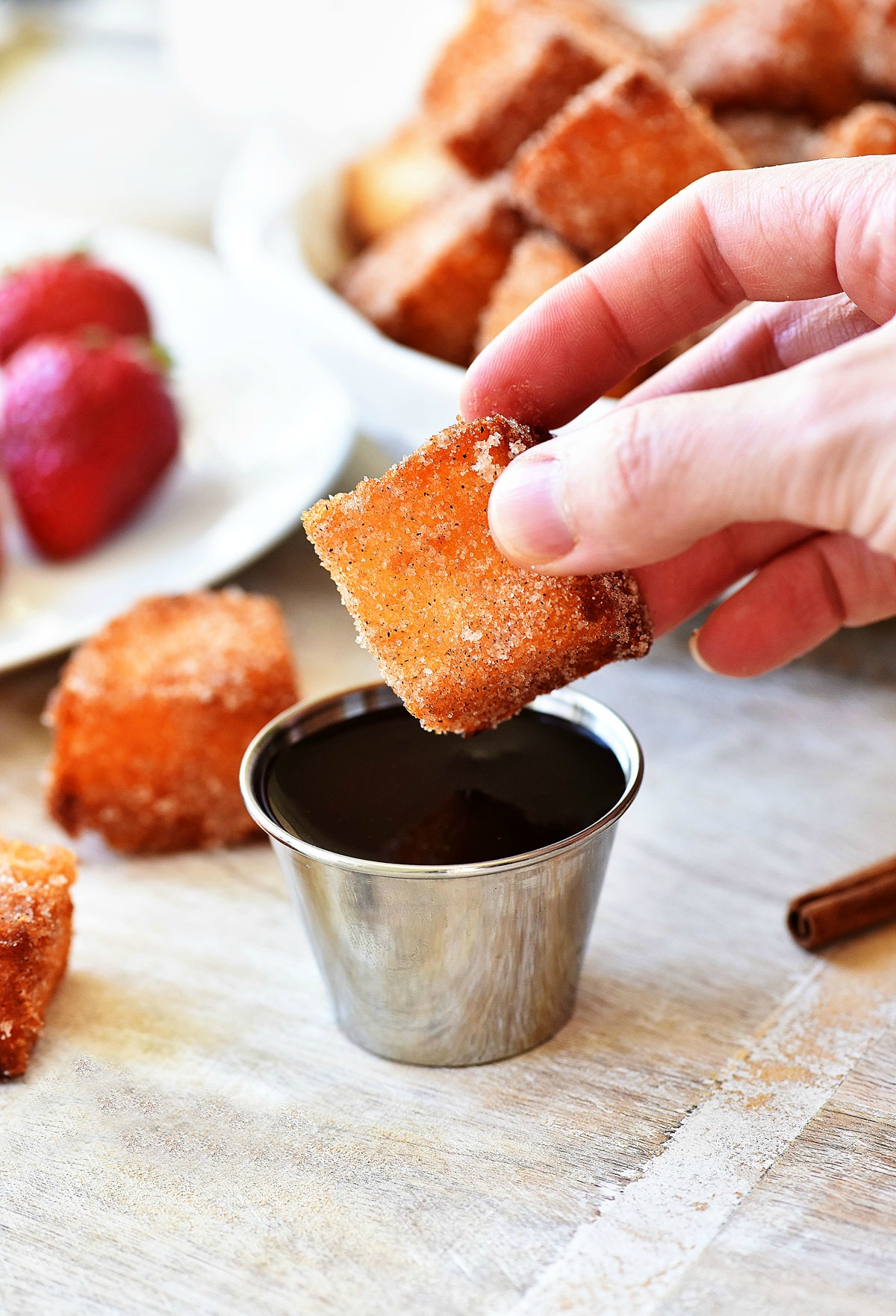 Churro Bites with chocolate sauce
