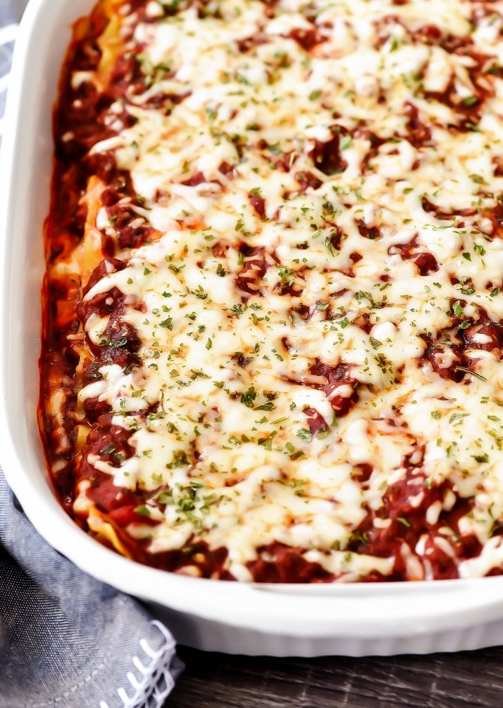 Cream Cheese Lasagna is made with an easy homemade tomato sauce and loaded with cheese. Life-in-the-Lofthouse.com