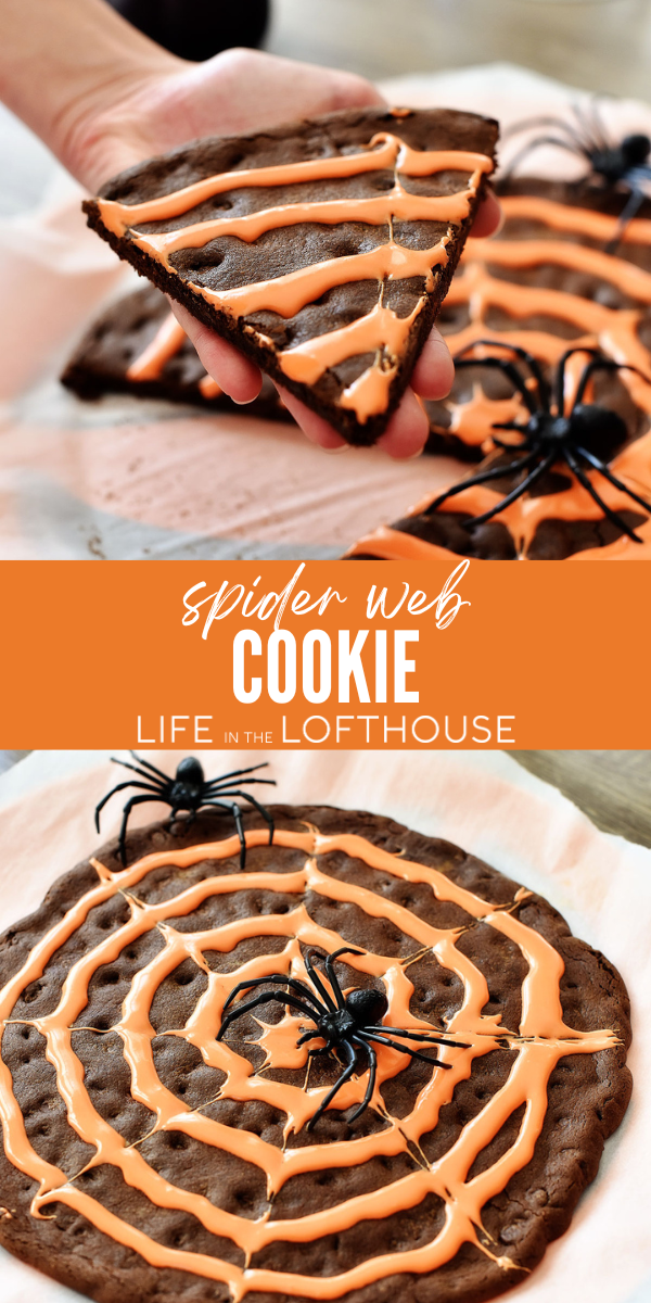 Create an easy Halloween Spider Web Cookie using chocolate chip dough, cocoa, and orange frosting for a fun and festive Halloween party treat!