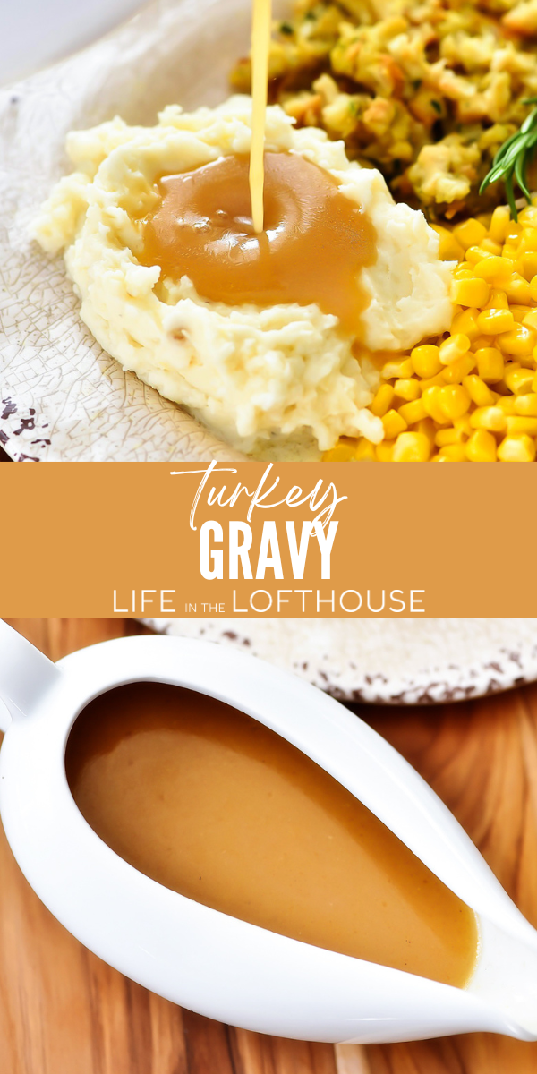 Turkey Gravy in a white gravy boat