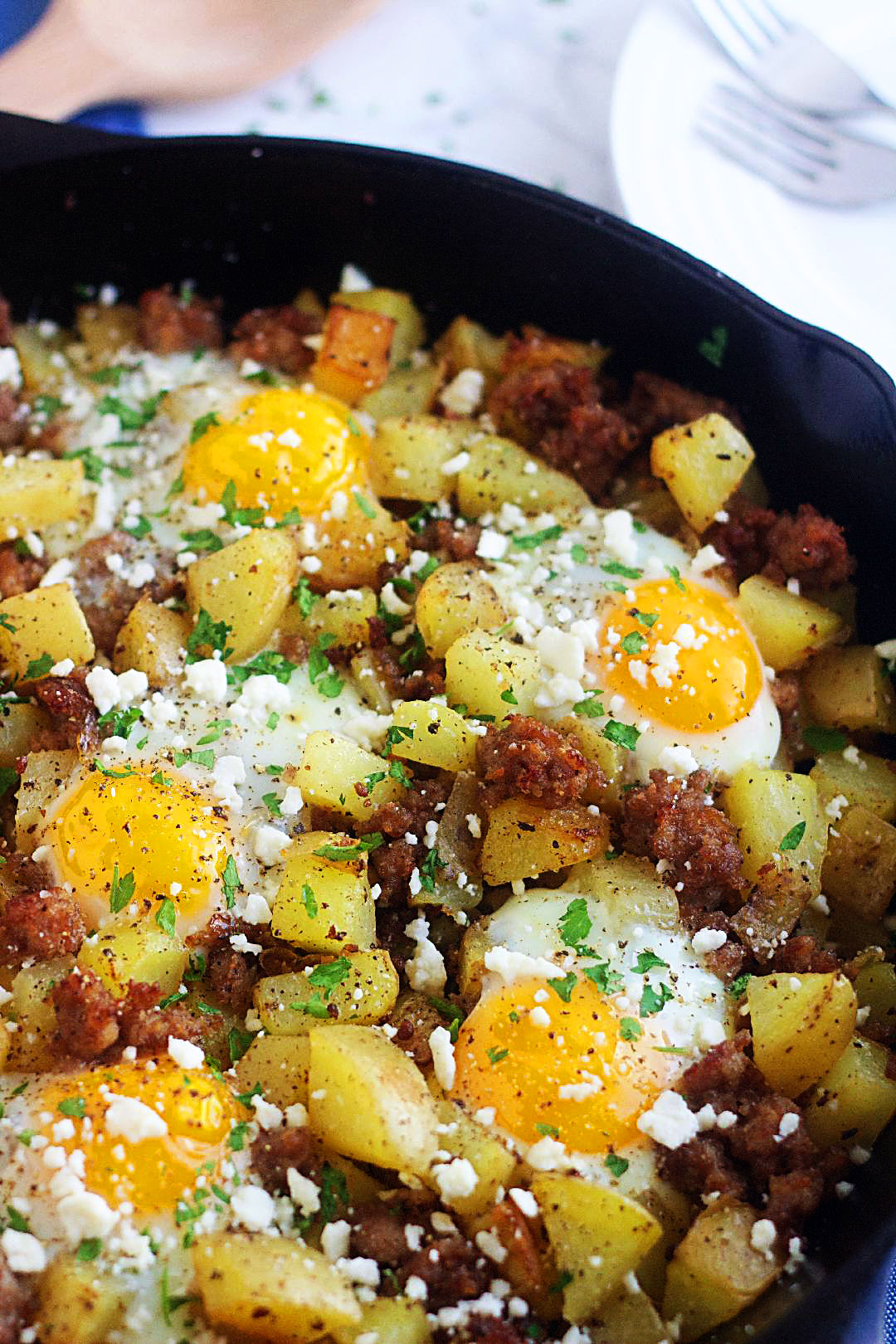 This breakfast hash is filled with sausage, egg and feta cheese. Life-in-the-Lofthouse.com