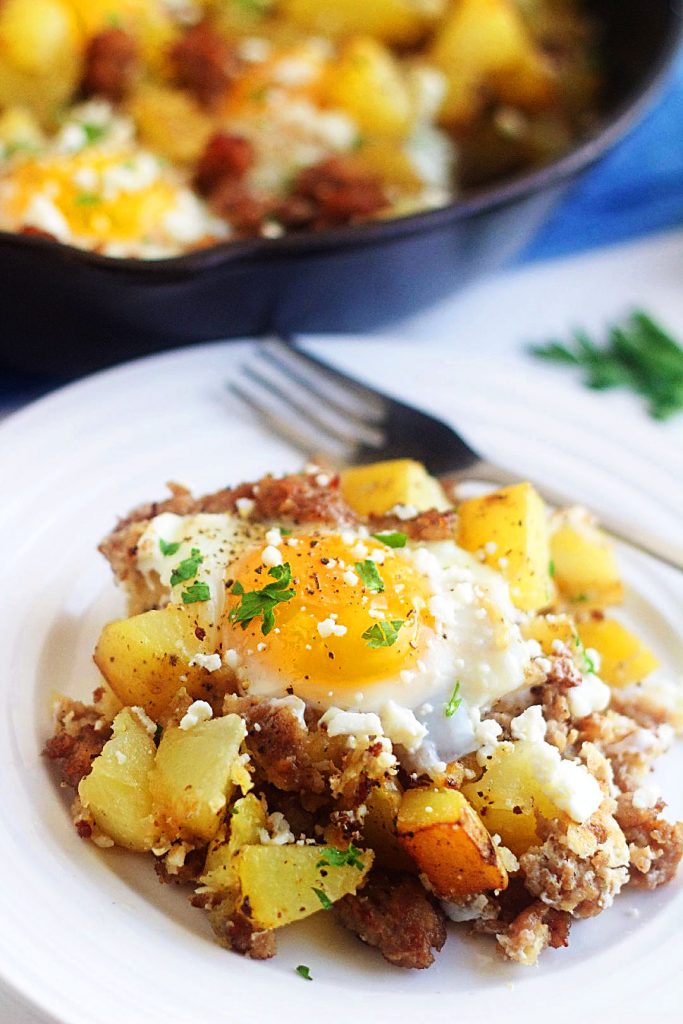 sausage, egg and feta hash