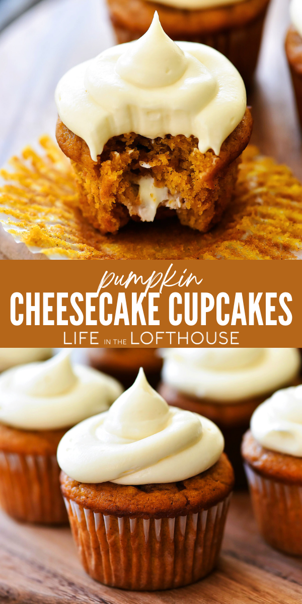 Pumpkin Cheesecake Cupcakes are so delicious with their surprise cheesecake center and wonderful pumpkin-spice flavor throughout!